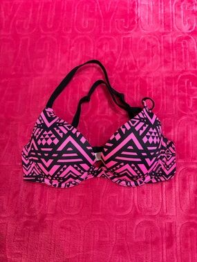 PINK Victoria’s Secret Neon Pink & Black Geo Print Push Up Bra